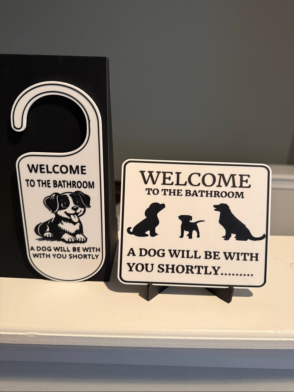 Welcome to the Bathroom Dog Wall & Door Sign Set - Black and White